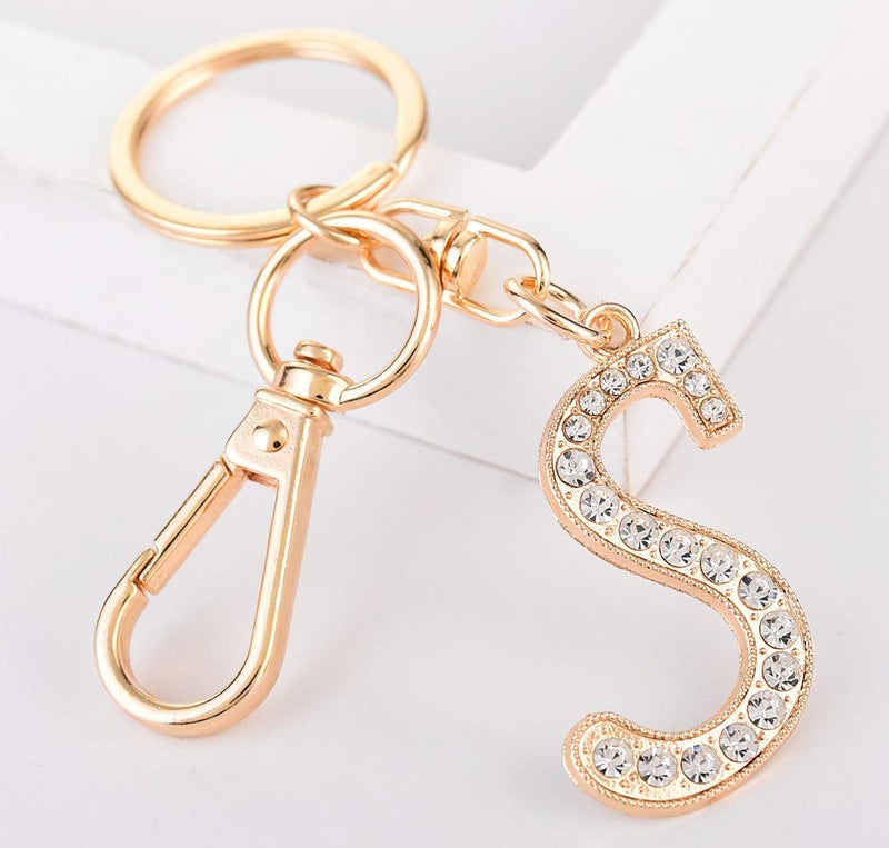 AlphaAcc Keychain for Women Purse Charms for Handbags Crystal Alphabet Initial Letter Pendant with Key Ring,Letter S - Image 2